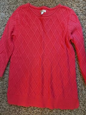 croft & barrow Bright Pink Diamond-Textured Crewneck Sweater